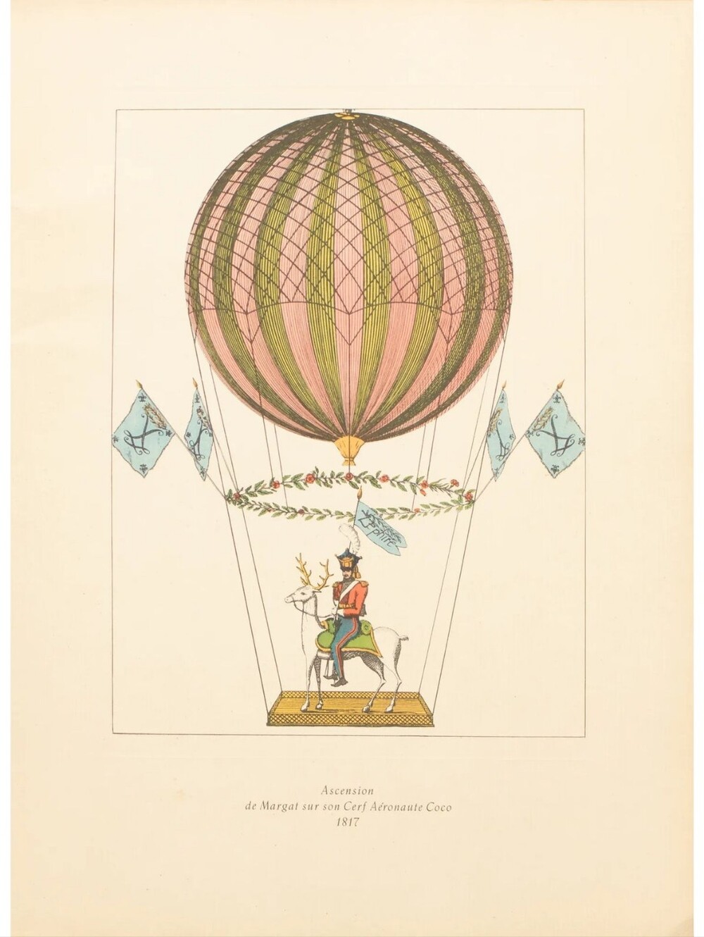 1956 "Ascent of Margat on His Cerf Aeronaute Coco, 1817", Vintage Reproduction